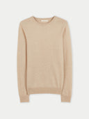 Women's Beige Cashmere Basic Crew Neck Sweater  detail view on white background
