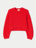 Women's Fiery Red Cashmere Oval-Sleeve Cropped Sweater detail view on white background