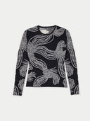 Rope Knot Print Cashmere Silk Sweater Black - Gobi Cashmere