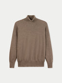 Women's T-Neck Organic Colour Cashmere Sweater Taupe detail view on white background