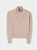Women's Dual-Collar Cashmere Sweater Warm Grey detail view on white background