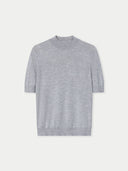 Women's Cashmere Silk Shirt with High Neck Vapor Blue detail view on white background