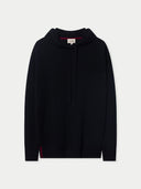 Women's Cashmere Pullover Hoodie Black detail view on white background