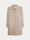 Organic Colour Men’s Single-Breasted Cashmere Coat Taupe detail view on white background