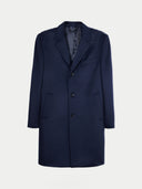 Men’s Cashmere Coat with Notched Lapels Navy Blazer detail view on white background