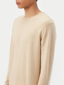 Men's  Beige Cashmere Colour Crewneck Sweater worn by model, detail view on white background