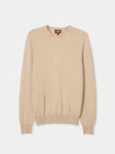 Men's Beige Cashmere Crewneck Sweater front view on white background