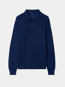 Men's Cashmere Silk Blend Polo-Neck Cardigan Navy detail view on white background