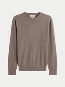 Men's Taupe Crewneck Cashmere Sweater  detail view on white background