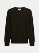 Men's Cocoa Crewneck Cashmere Sweater detail view on white background
