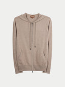 Men's Zip-Up Cashmere Hoodie Taupe detail view on white background