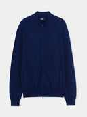 Men's Navy Full-Zip Cashmere Cardigan detail view on white background