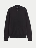 Men's Black Full-Zip Cashmere Cardigan detail view on white background