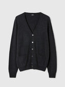 Men's Charcoal Cashmere V-neck Cardigan  detail view on white background