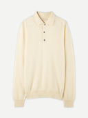 Men's White Cashmere Polo Sweater detail view on white background