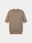 Men's Silk Cashmere Crew Neck T-Shirt Taupe detail view on white background