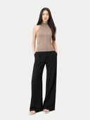 Women's  Taupe Cashmere Turtleneck Top worn by model, front view on white backround