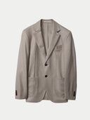 Men's Taupe single-breasted cashmere blazer detail view on backround