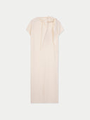 Women's White Cashmere Tie-Neck Dress detail view on white background