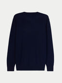 Men's Navy Cashmere Horse Intarsia Sweater back view on white background
