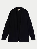Women's Black Cashmere Open-Front Cardigan detail view on white background