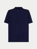 Men's Navy Cashmere Silk Half-Zip Polo Top back view on white background