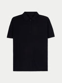 Men's Black Cashmere Silk Half-Zip Polo Top detail view on white background