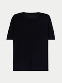 Men's Black Cashmere Silk Double-Collar T-Shirt back view on white background