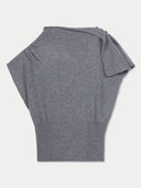 Women's Grey Cashmere Asymmetrical Top detail view on white background