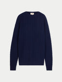 Men's Navy Cashmere Cable-Knit Sweater  detail view on white background