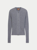 Women's Grey Cashmere Two-Way Zip Cardigan detail view on white background