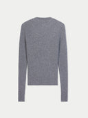 Women's Grey Cashmere Two-Way Zip Cardigan back view on white background