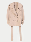 Women's Taupe Trench-Style Cashmere Peacoat detail view on white background