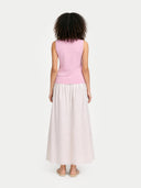Timeless Cashmere Crewneck Vest Almond Blossom worn by model, back view, on white background