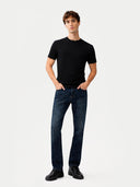 Men's Silk Cashmere Crew Neck T-Shirt Black worn by model, front view on white background