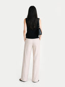 Timeless Cashmere Crewneck Vest Black worn by model, back view, on white background