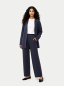 Women's Crown Blue  Wide-Leg Ajour Knit Cashmere Pants worn by model, front view on white background