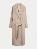 Women’s Double-Breasted Cashmere Coat Taupe detail view on white background