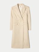 Women's  Double-Breasted Long Coat Beige detail view on white background