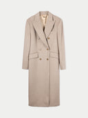 Organic Colour Double-Breasted Long Coat Taupe detail view on white background