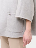 Women's Patch Pocket Cashmere Poncho Jacket Dawn Blue worn by model detail view on white background