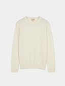 Women's White Cashmere Crewneck Sweater detail view on white background 