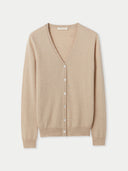Women's Beige Cashmere  V-Neck  Cardigan  detail view on white background