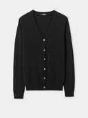 Women's Black Cashmere  V-Neck  Cardigan  detail view on white background