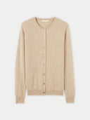 Women's Warm Grey Cashmere Crew Neck Cardigan detail view on white background