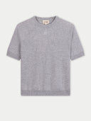 Women's Short-Sleeve Cashmere Sweater Grey detail view on white background