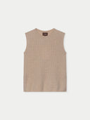  Ajour Knit Crewneck Cashmere Vest Beige detail view on white backround
