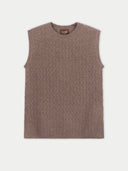  Ajour Knit Crewneck Cashmere Vest Taupe detail view on white backround