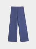 Wide-Leg Ajour Knit Cashmere Pants Crown Blue detail view on white background