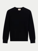 Women's Black Cashmere Crewneck Sweater detail view on white background